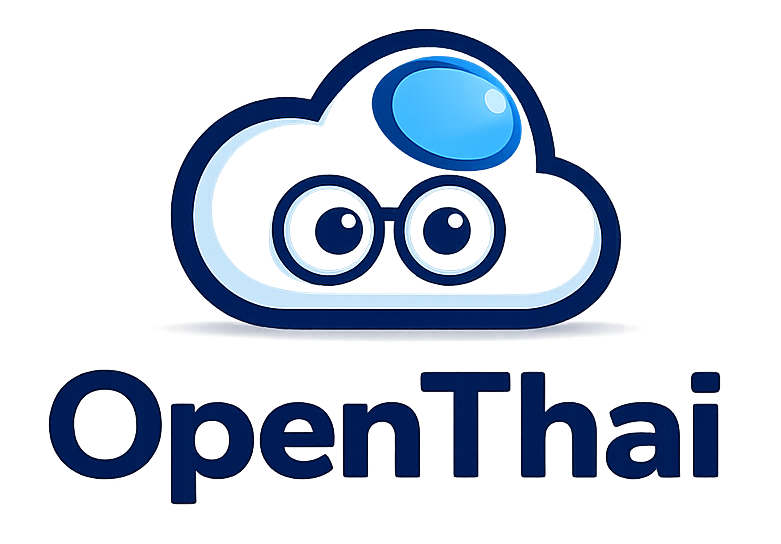 โลโก้ใหม่ OpenThai — ก้อนเมฆที่มีสมองและสวมแว่นตา